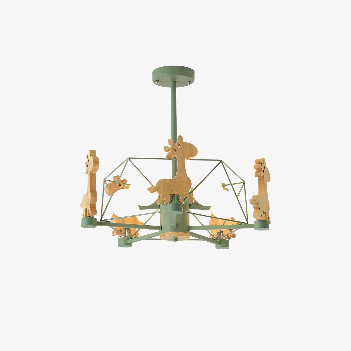 Lustra Chandelier Joli Cerf en Bois Vert & Rose - Neutralighting