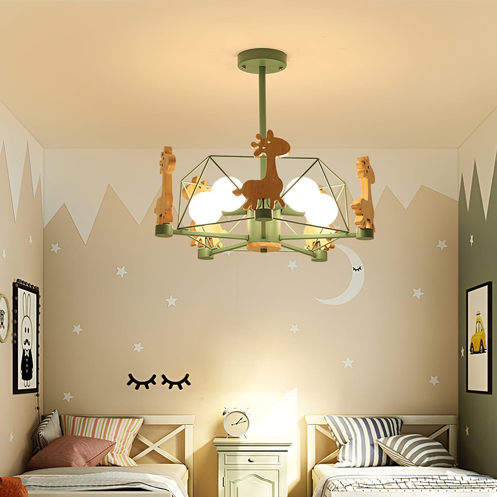 Lustra Chandelier Joli Cerf en Bois Vert & Rose - Neutralighting