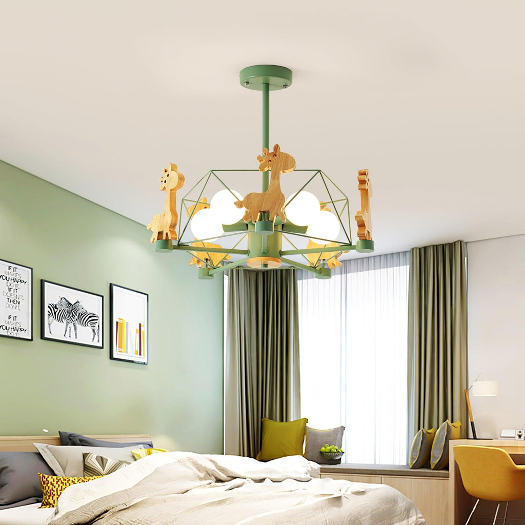Lustra Chandelier Joli Cerf en Bois Vert & Rose - Neutralighting