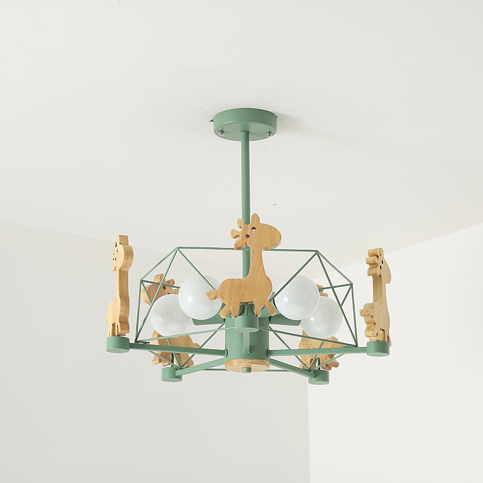Lustra Chandelier Joli Cerf en Bois Vert & Rose - Neutralighting