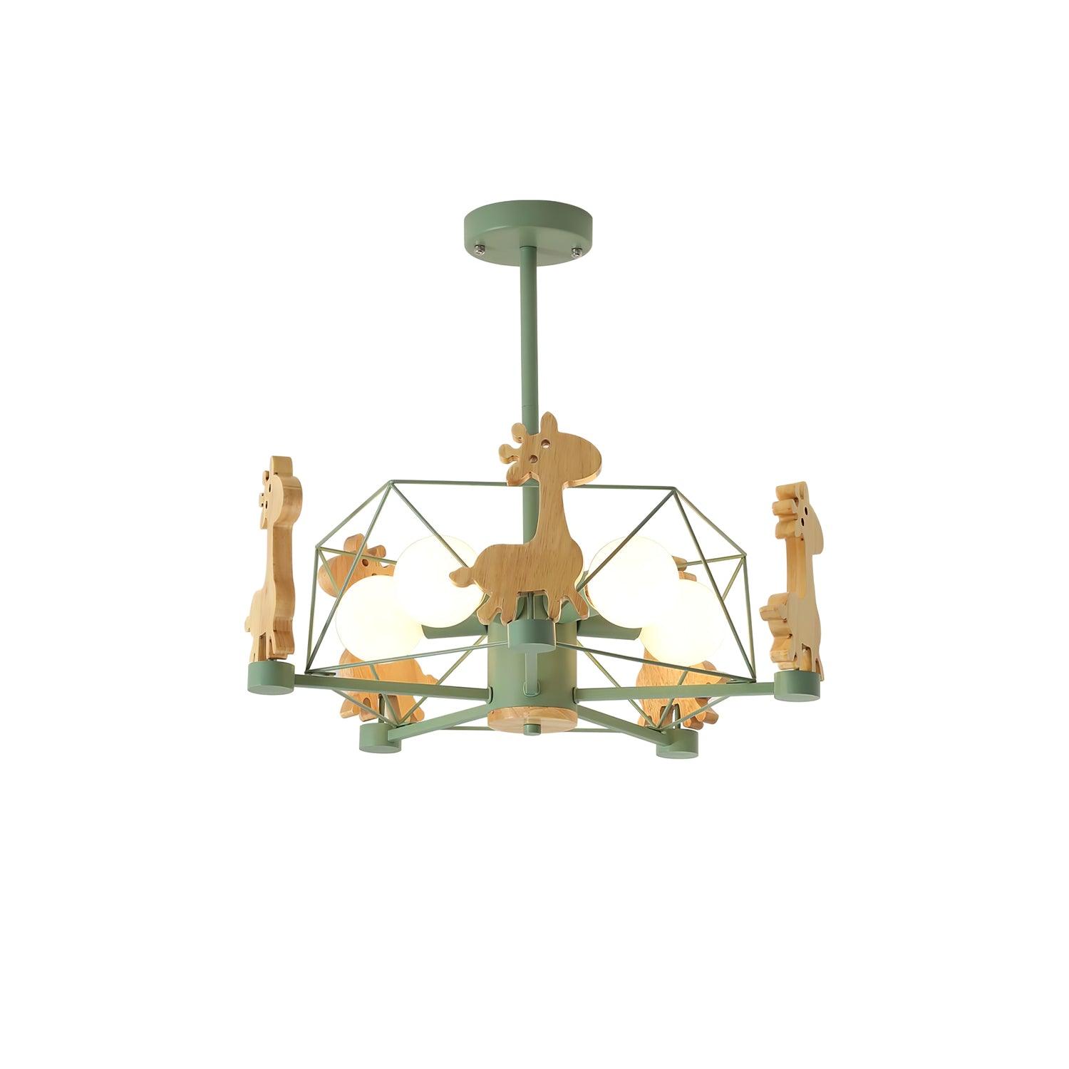 Lustra Chandelier Joli Cerf en Bois Vert & Rose - Neutralighting