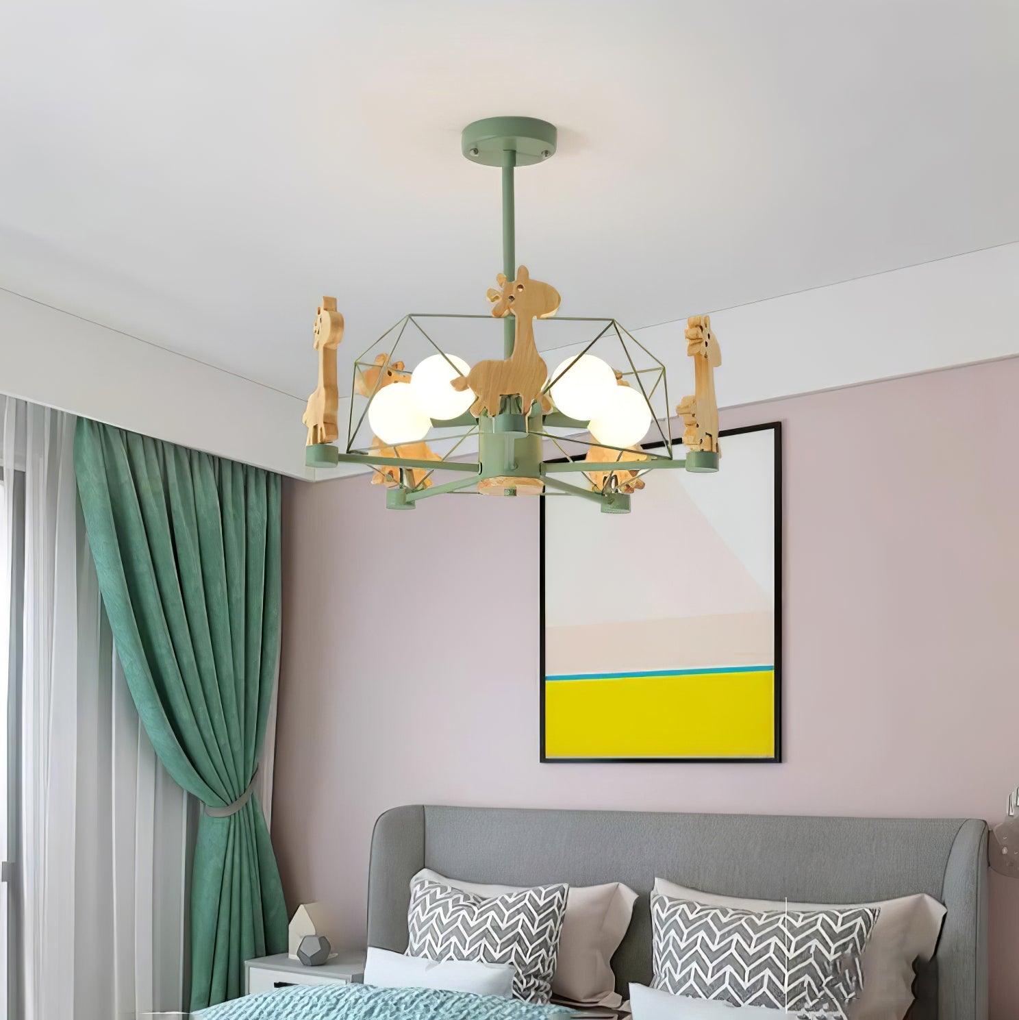 Lustra Chandelier Joli Cerf en Bois Vert & Rose - Neutralighting