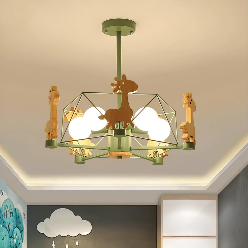 Lustra Chandelier Joli Cerf en Bois Vert & Rose - Neutralighting
