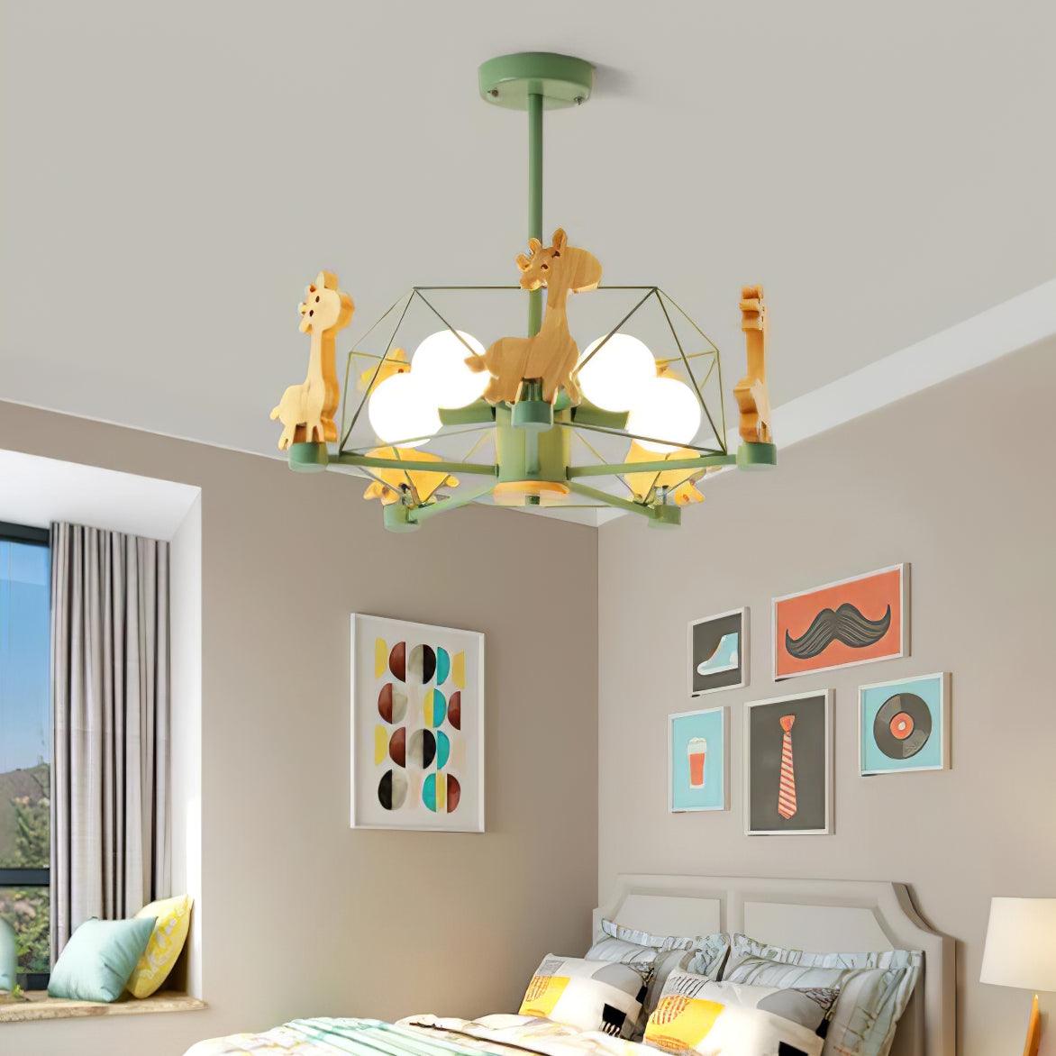 Lustra Chandelier Joli Cerf en Bois Vert & Rose - Neutralighting
