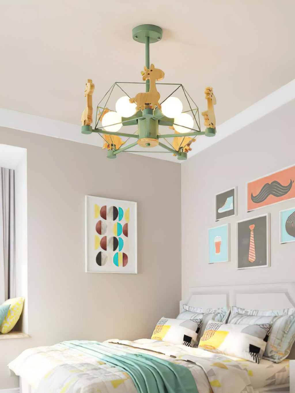 Lustra Chandelier Joli Cerf en Bois Vert & Rose - Neutralighting