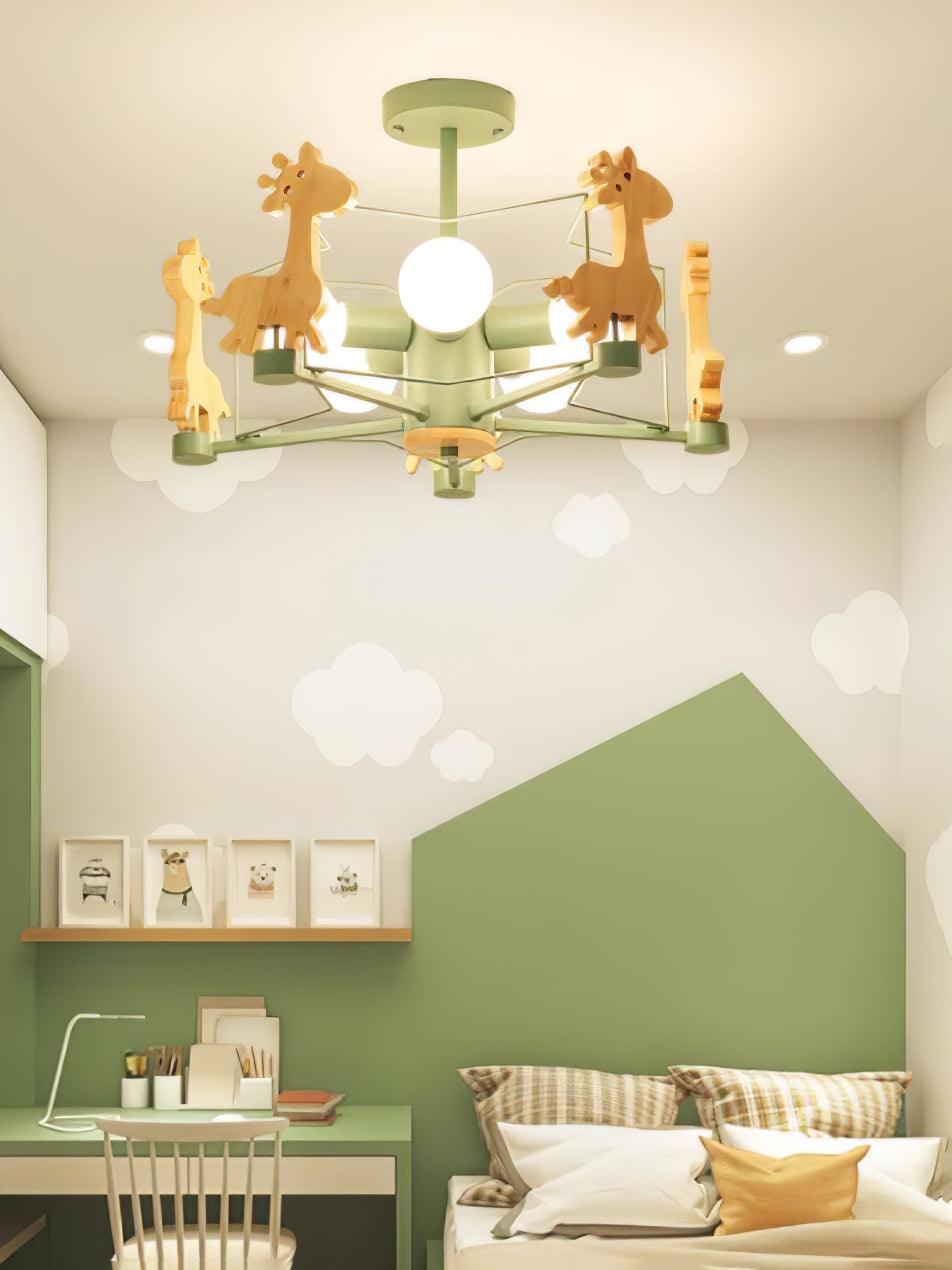 Lustra Chandelier Joli Cerf en Bois Vert & Rose - Neutralighting
