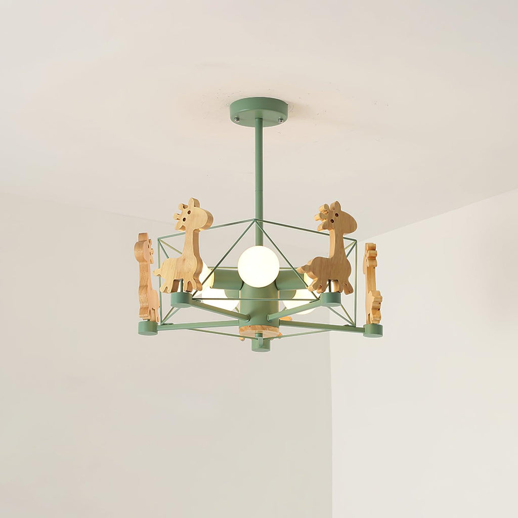 Lustra Chandelier Joli Cerf en Bois Vert & Rose - Neutralighting