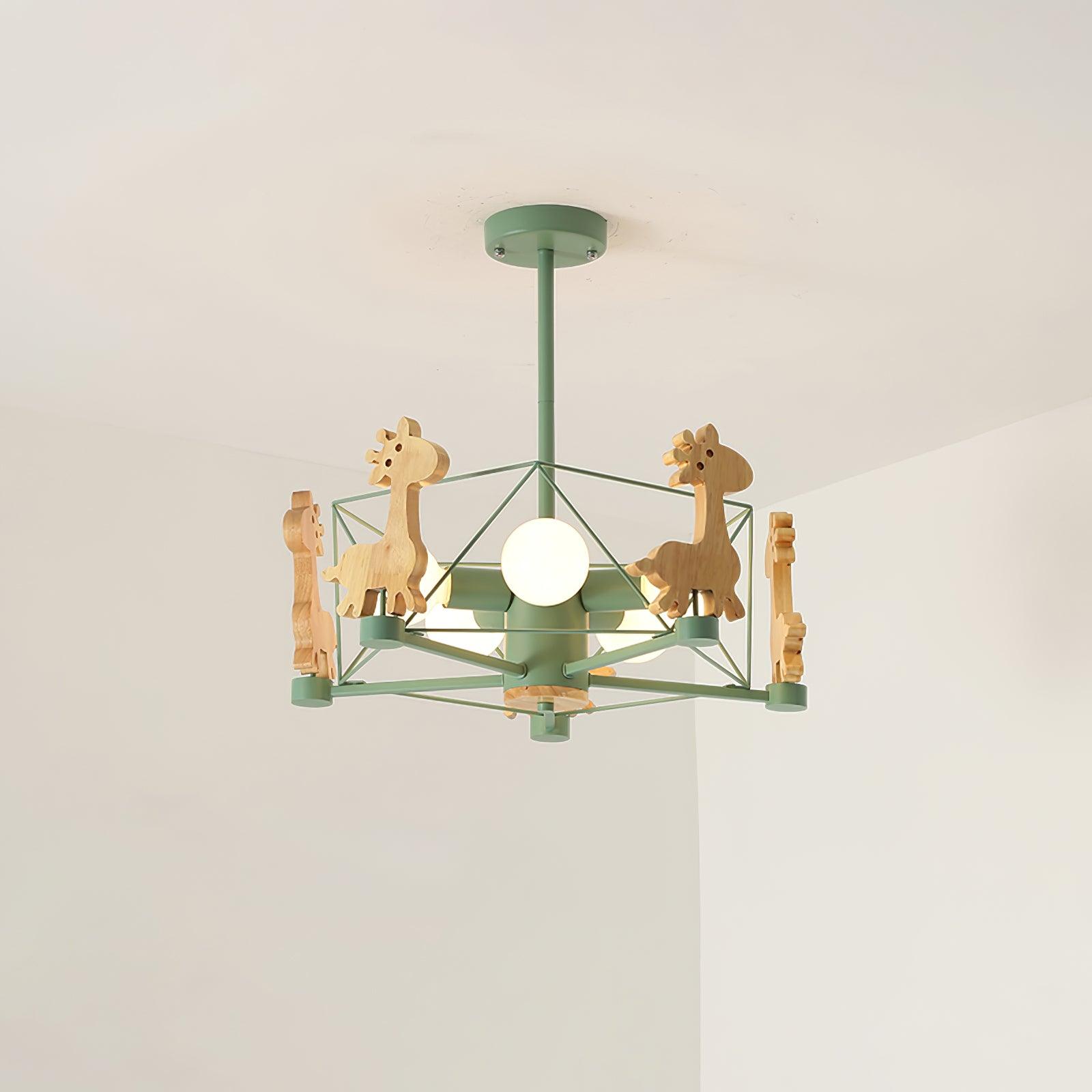 Lustra Chandelier Joli Cerf en Bois Vert & Rose - Neutralighting