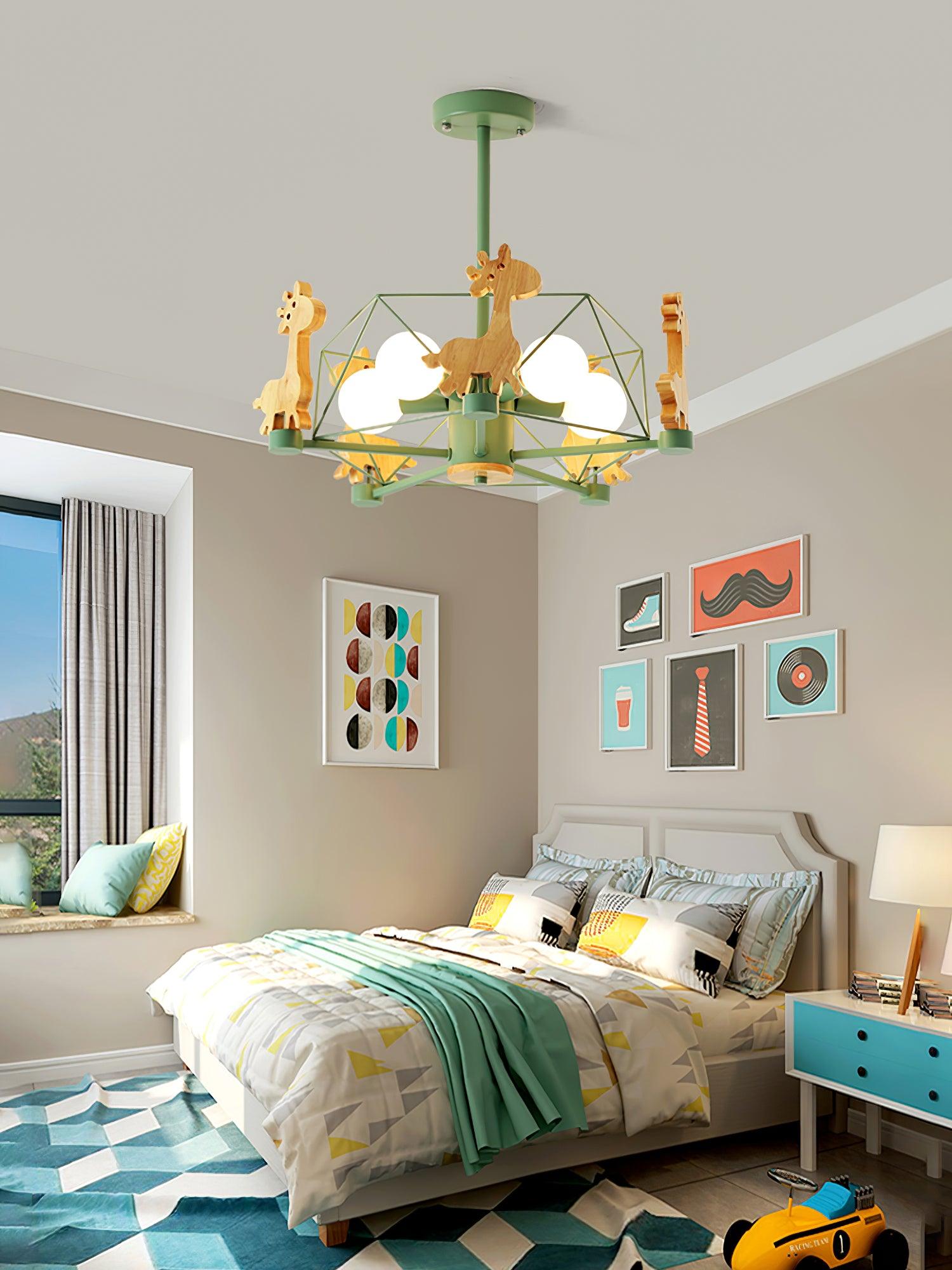 Lustra Chandelier Joli Cerf en Bois Vert & Rose - Neutralighting