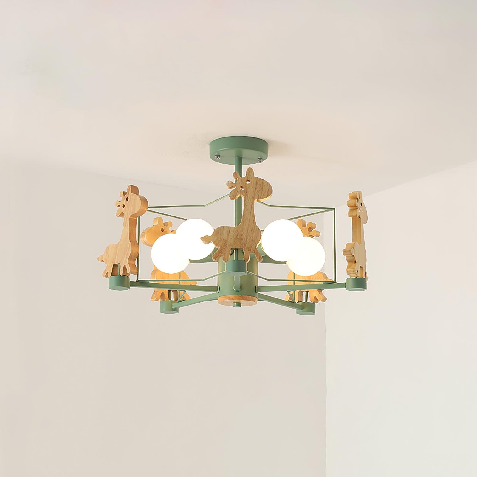 Lustra Chandelier Joli Cerf en Bois Vert & Rose - Neutralighting
