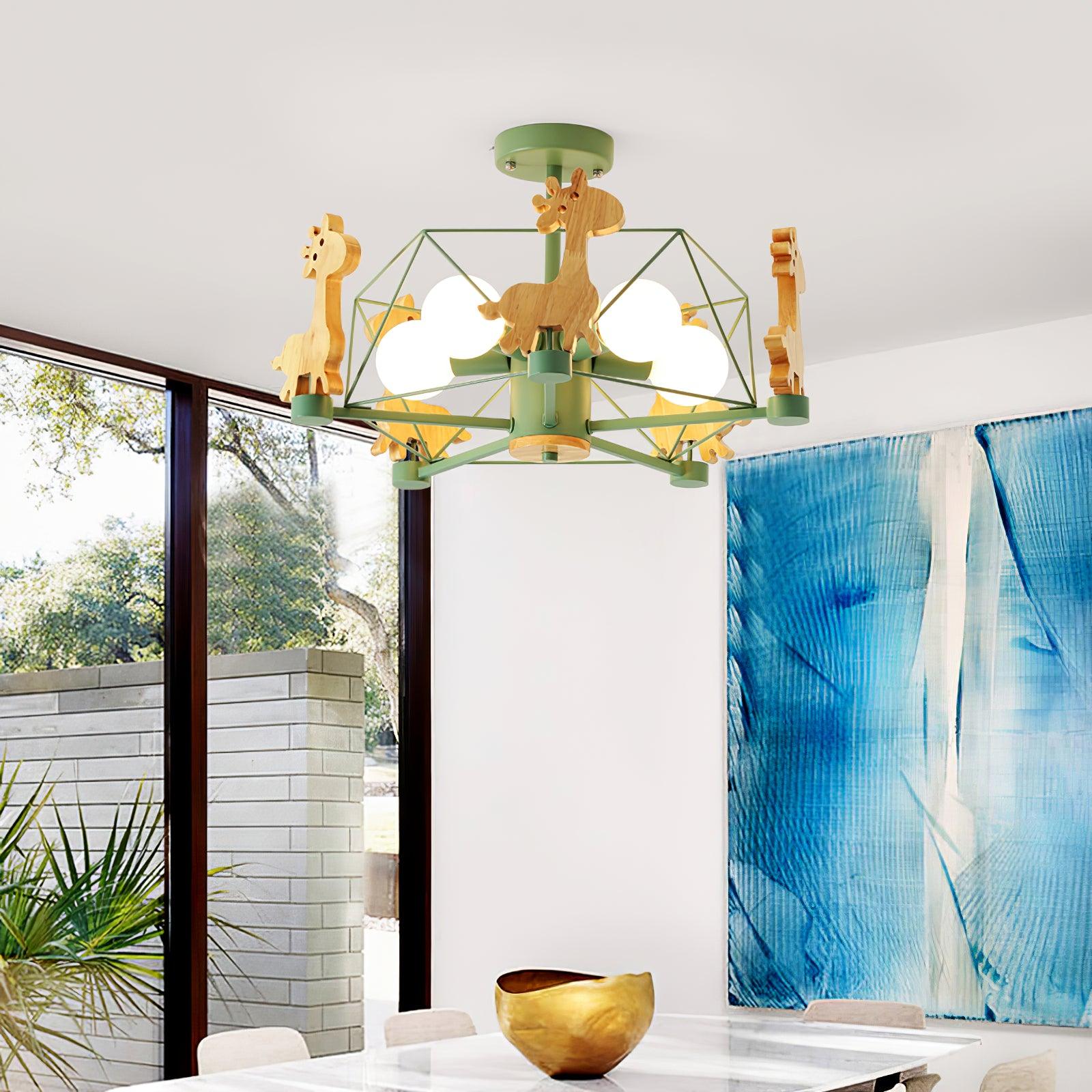 Lustra Chandelier Joli Cerf en Bois Vert & Rose - Neutralighting