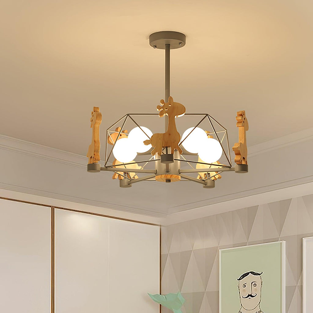 Lustra Chandelier Joli Cerf en Bois Vert & Rose - Neutralighting