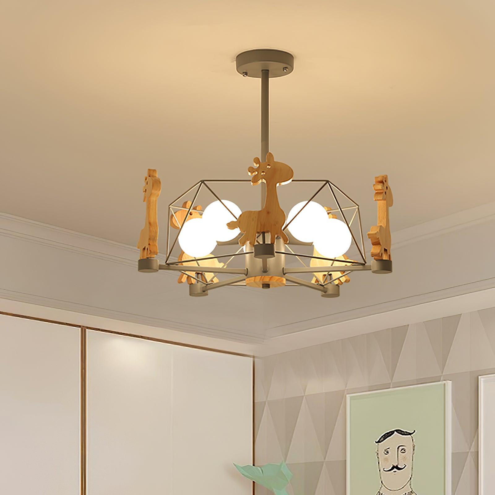 Lustra Chandelier Joli Cerf en Bois Vert & Rose - Neutralighting