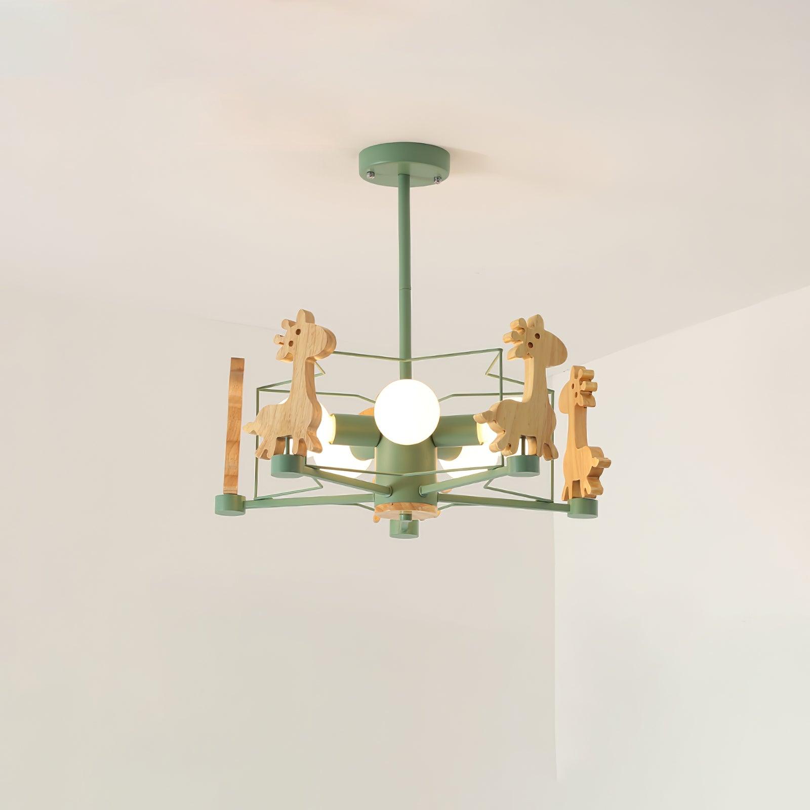 Lustra Chandelier Joli Cerf en Bois Vert & Rose - Neutralighting