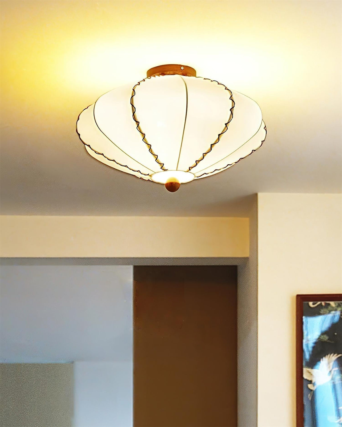 Twirlen Plafonnier en tissu beige avec accents en bois de noyer Artistique - Neutralighting