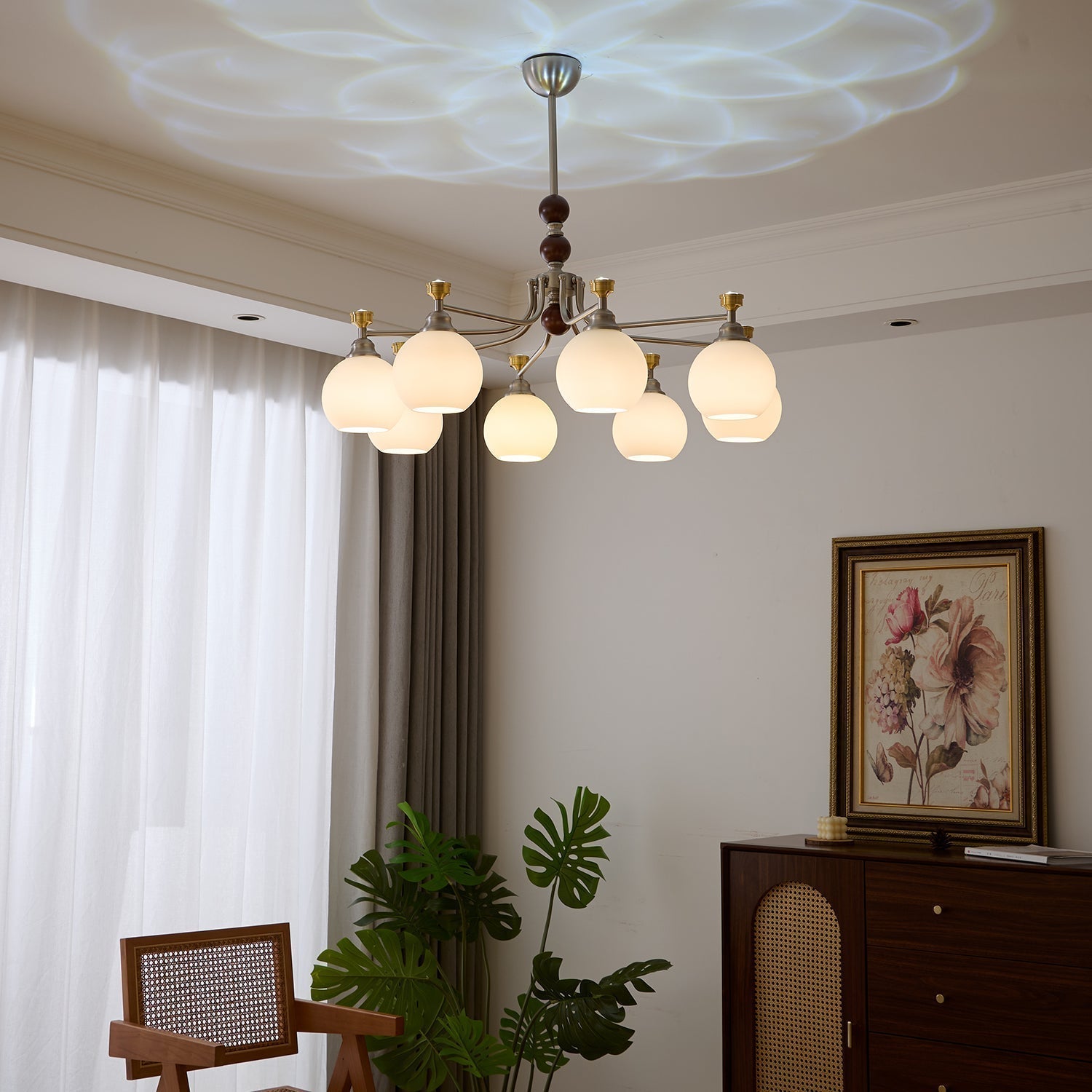 Eursoria Chandelier Bois Verre Art Orb Traditionnel - Neutralighting