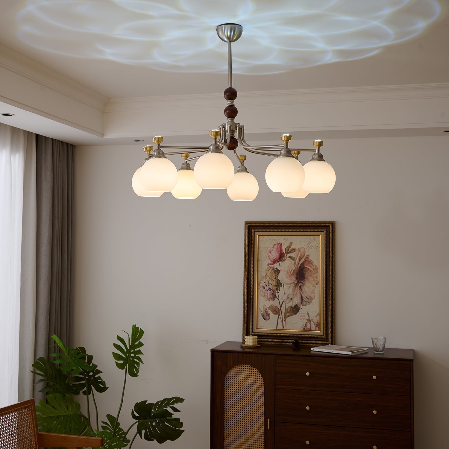 Eursoria Chandelier Bois Verre Art Orb Traditionnel - Neutralighting