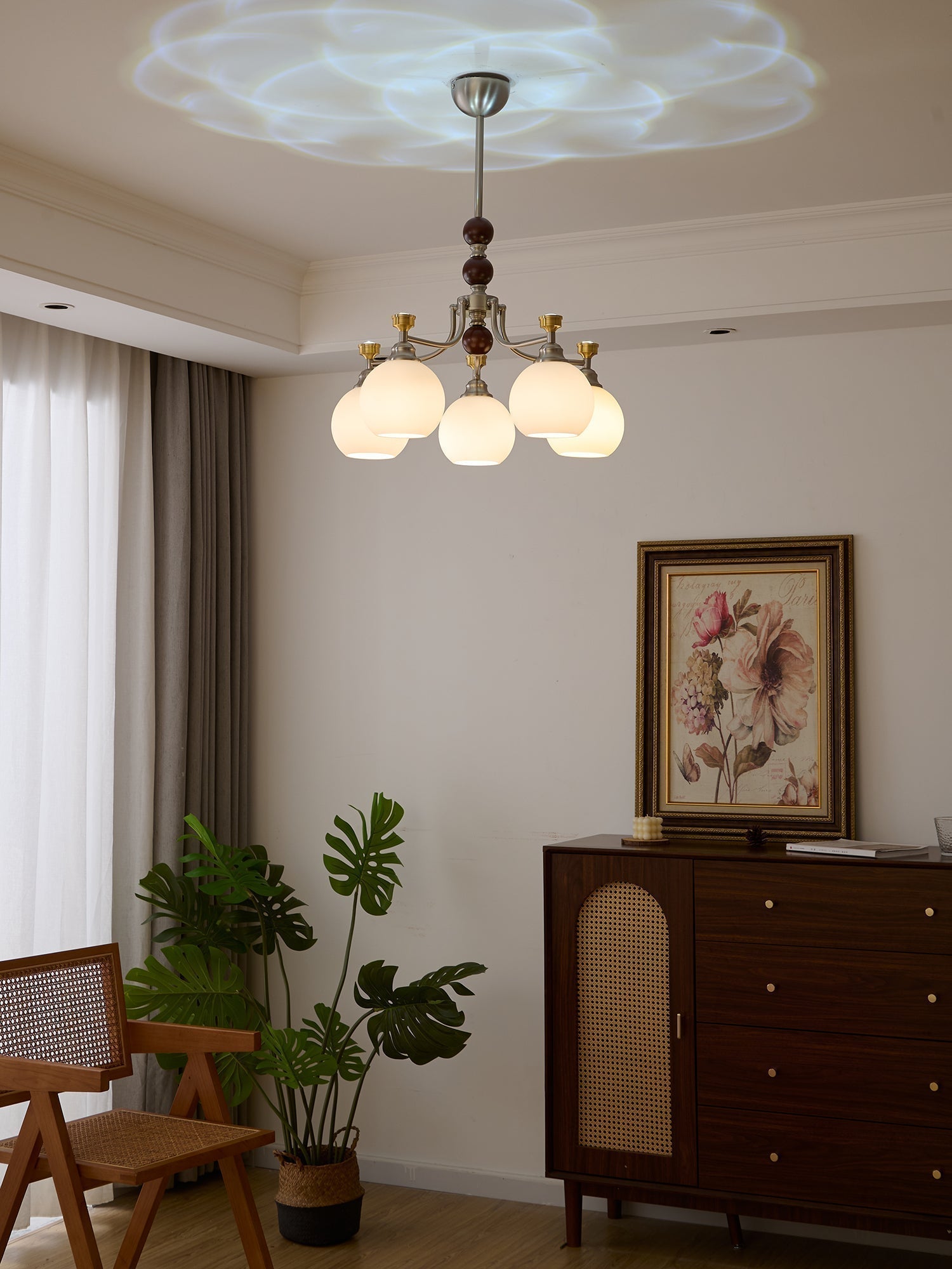 Eursoria Chandelier Bois Verre Art Orb Traditionnel - Neutralighting