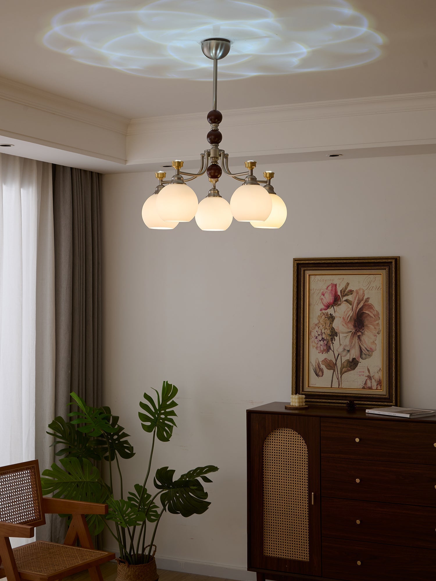 Eursoria Chandelier Bois Verre Art Orb Traditionnel - Neutralighting
