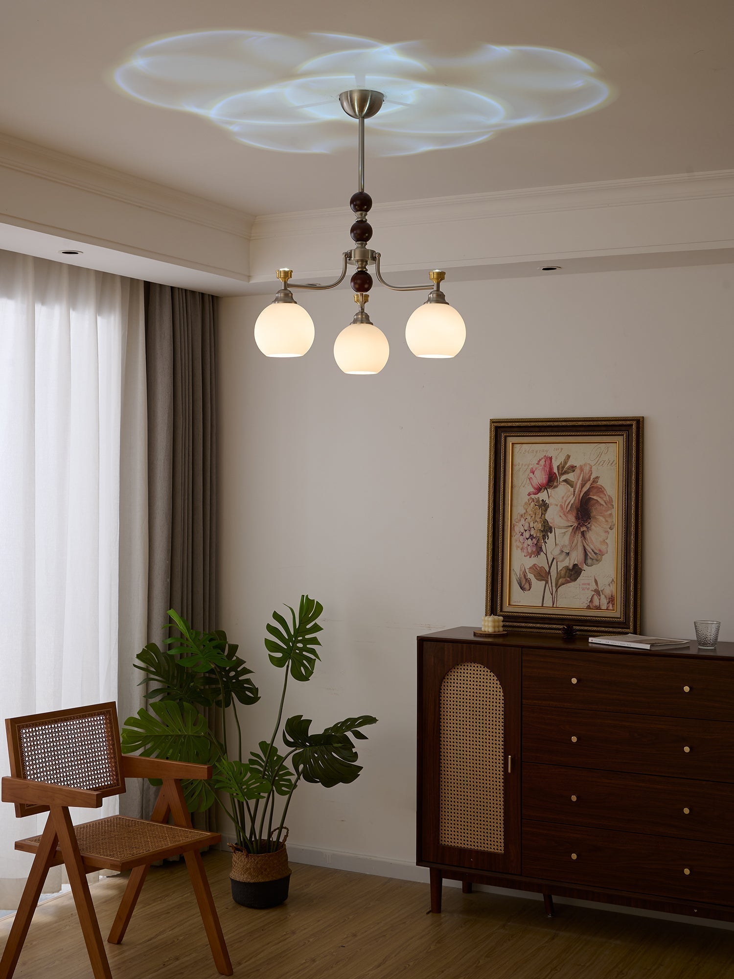 Eursoria Chandelier Bois Verre Art Orb Traditionnel - Neutralighting