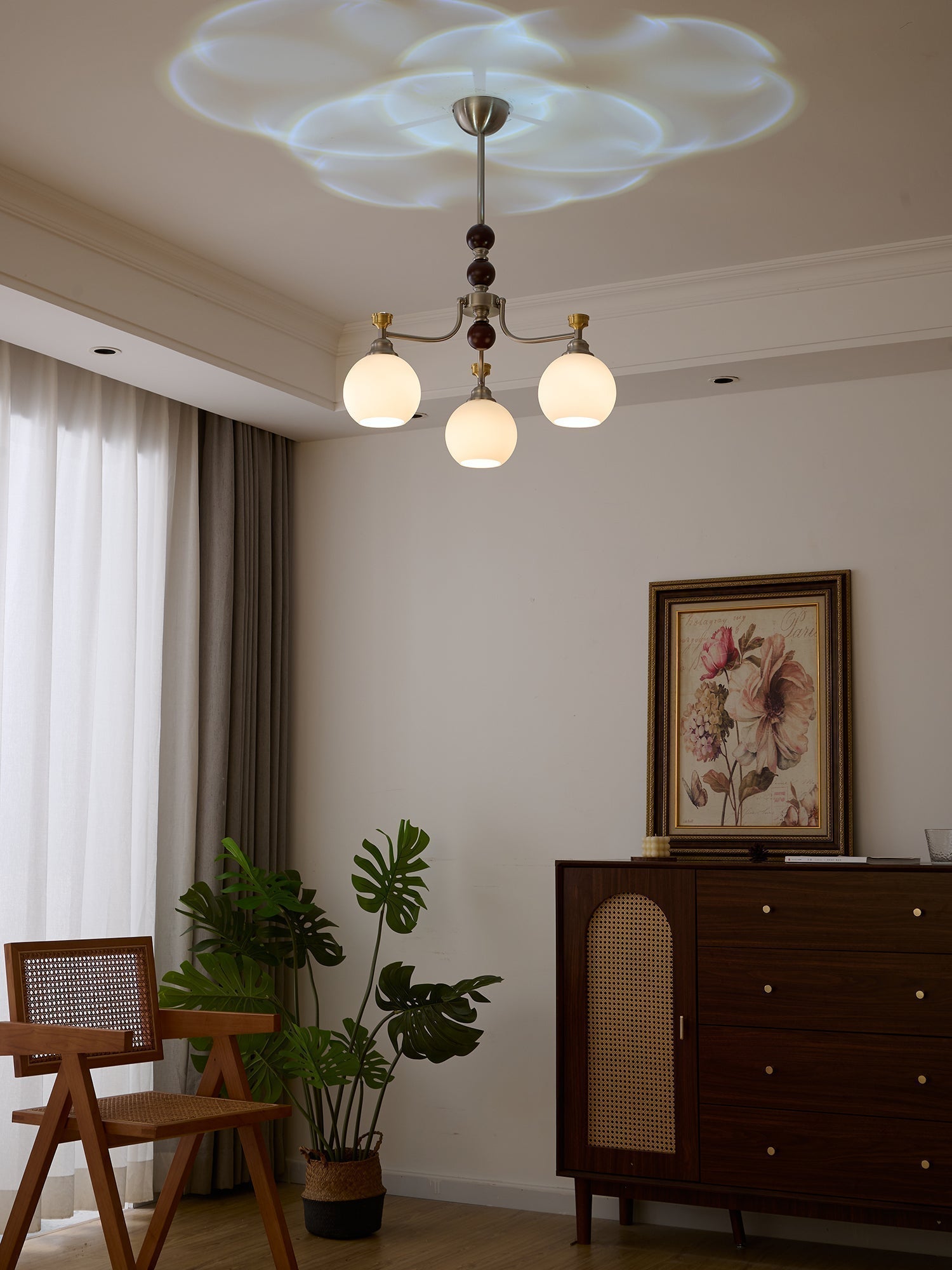 Eursoria Chandelier Bois Verre Art Orb Traditionnel - Neutralighting