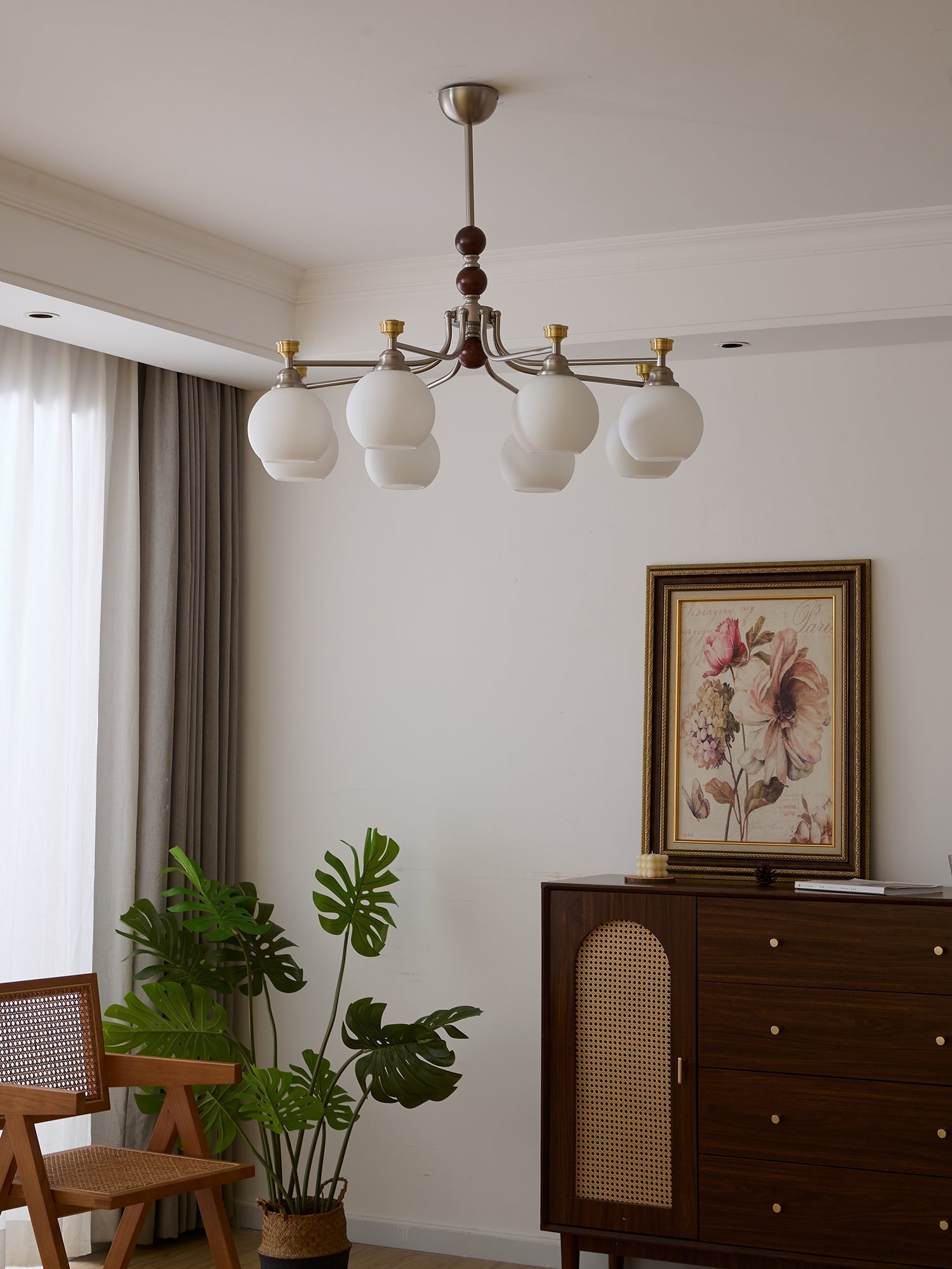 Eursoria Chandelier Bois Verre Art Orb Traditionnel - Neutralighting