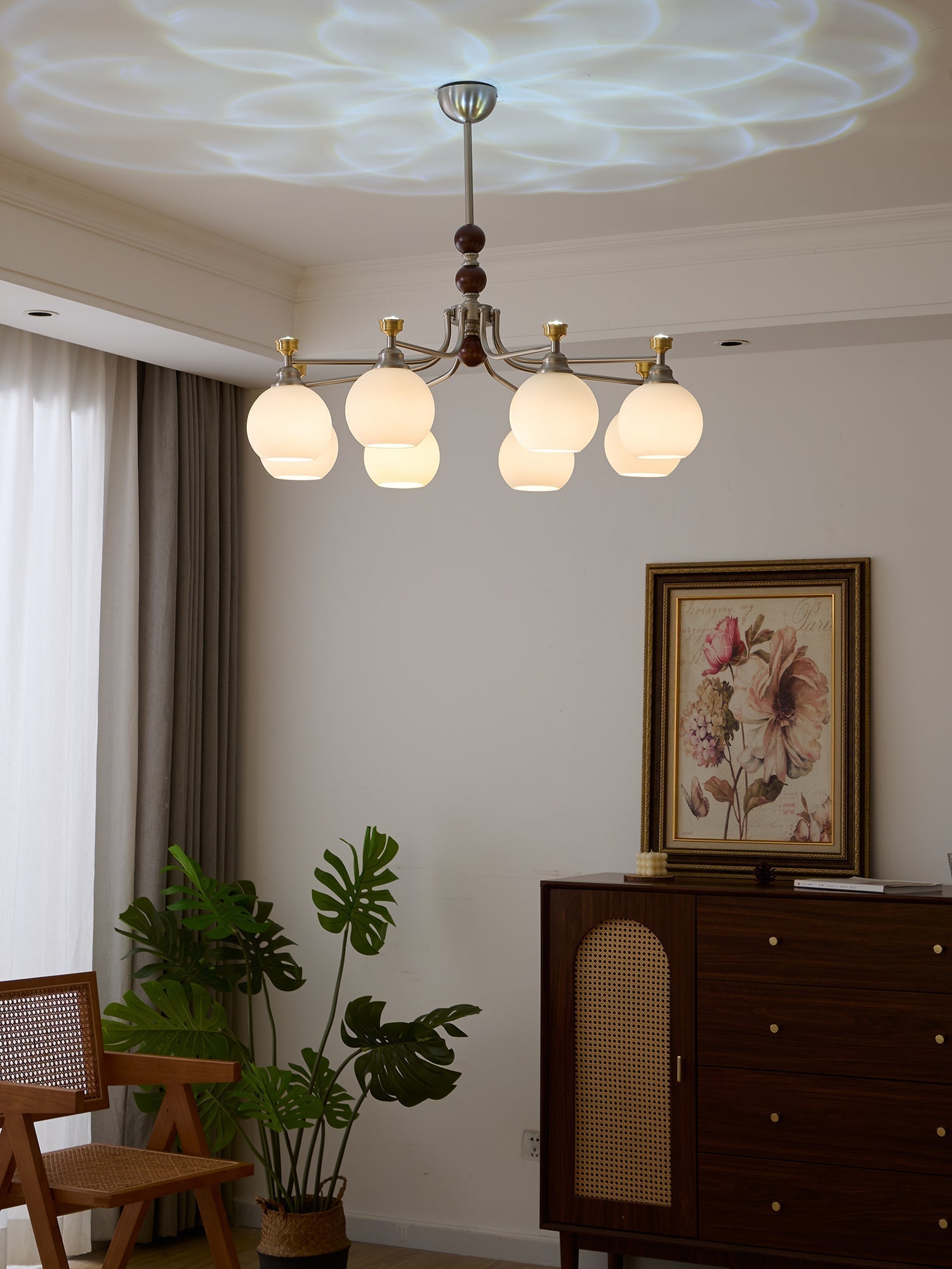 Eursoria Chandelier Bois Verre Art Orb Traditionnel - Neutralighting