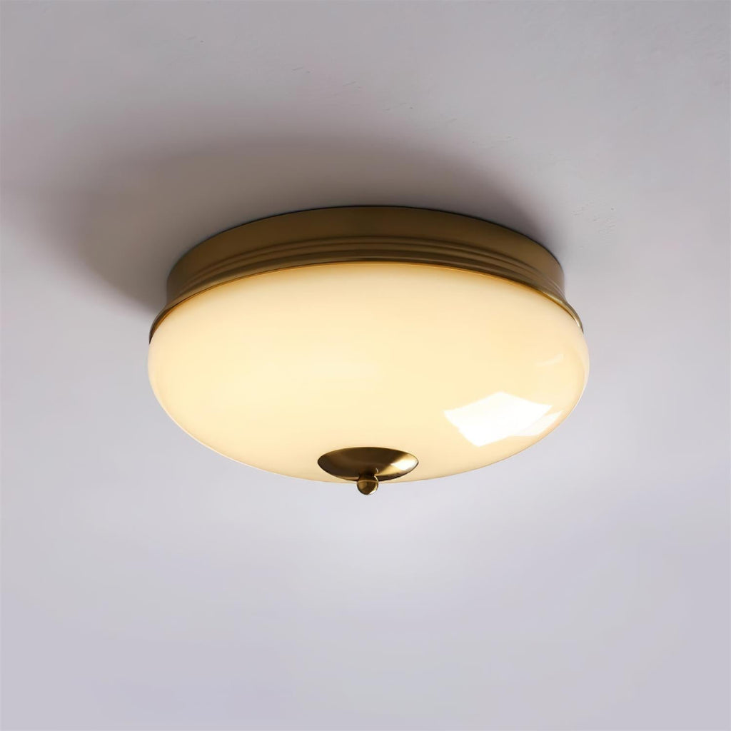 Ludo Plafonnier Noir et or, Abat-jour Rond Laiteux - Neutralighting