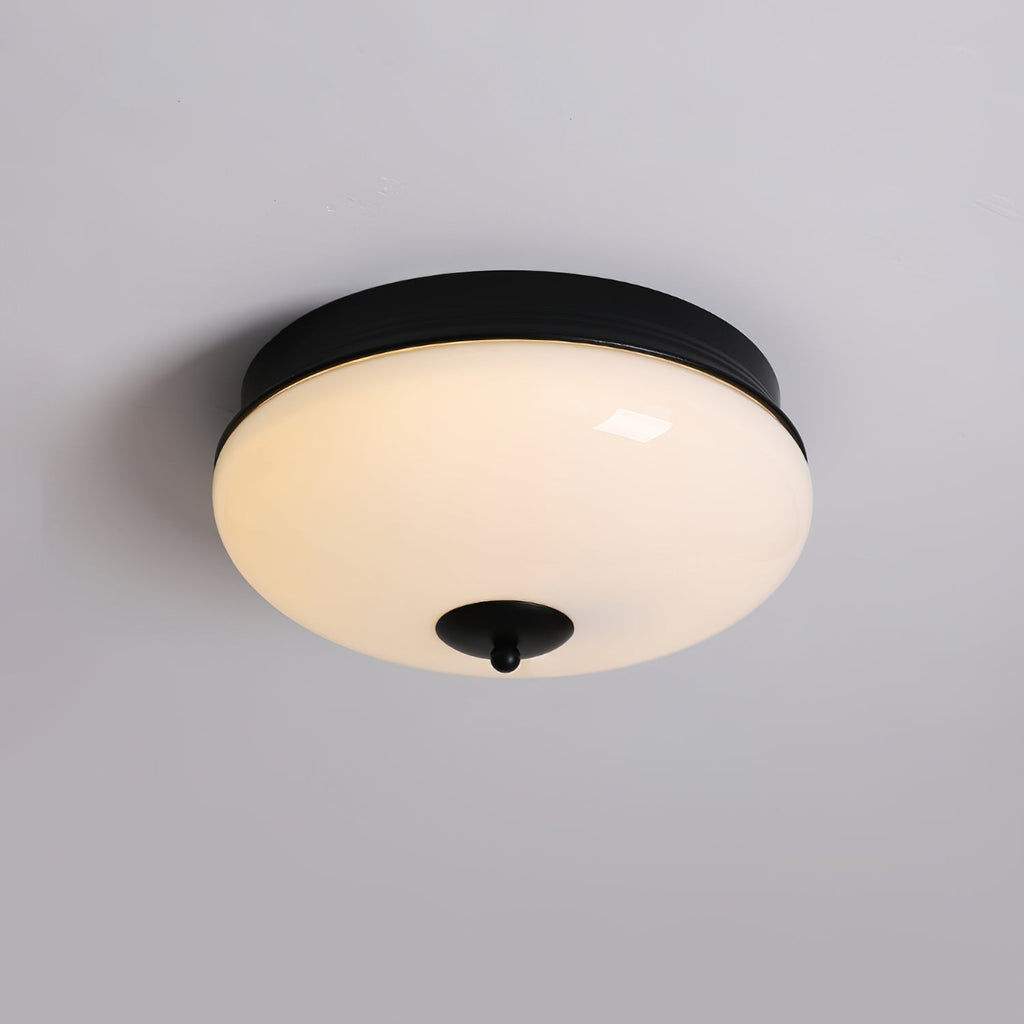Ludo Plafonnier Noir et or, Abat-jour Rond Laiteux - Neutralighting