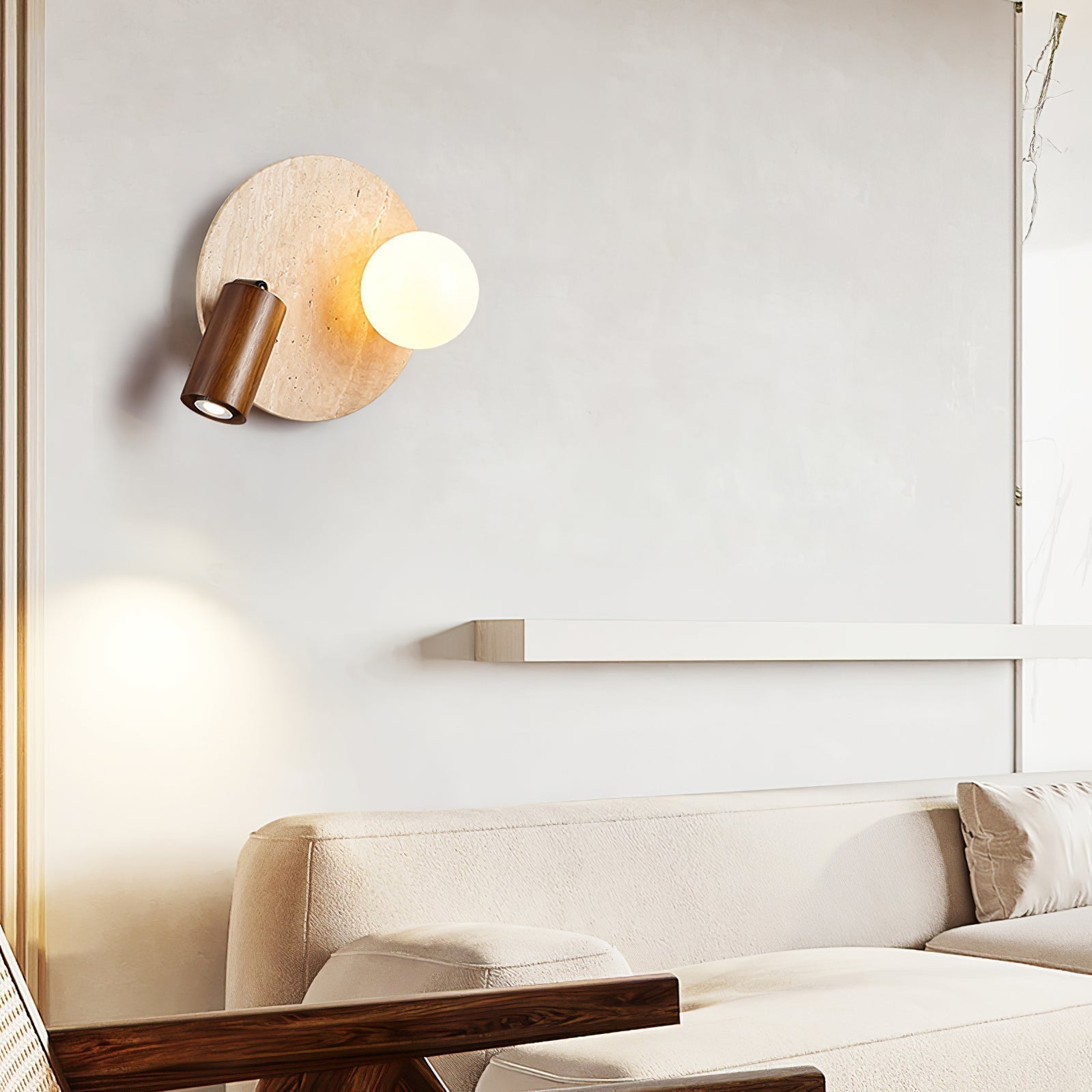Armara Applique Murale Industrielle en Disque de Travertin - Neutralighting