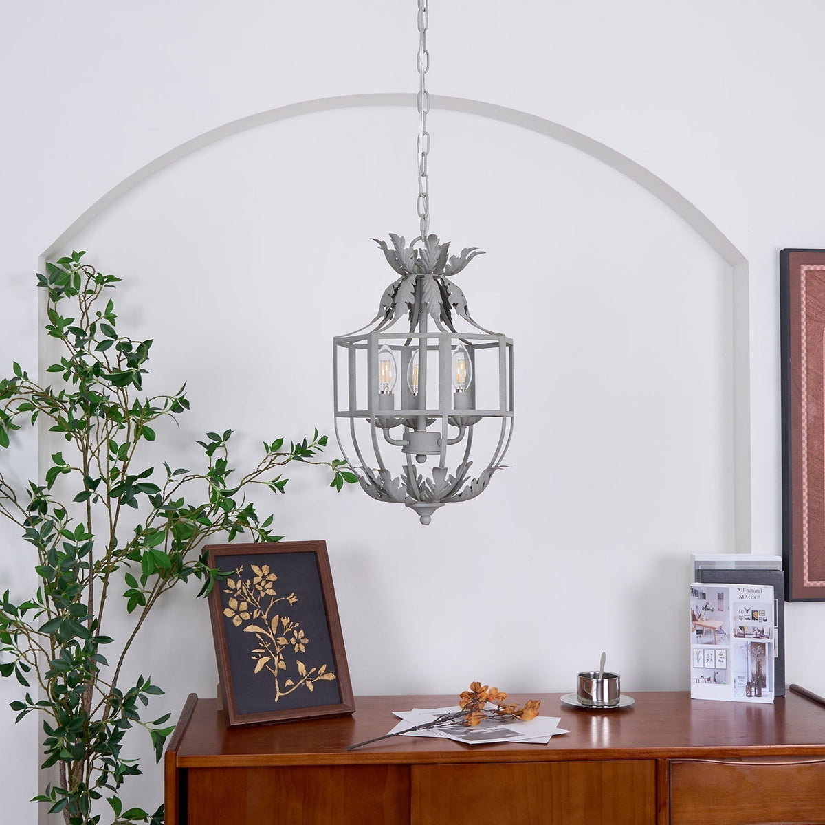 Lustra Lustre Rétro Cage Grise Bougie - Neutralighting