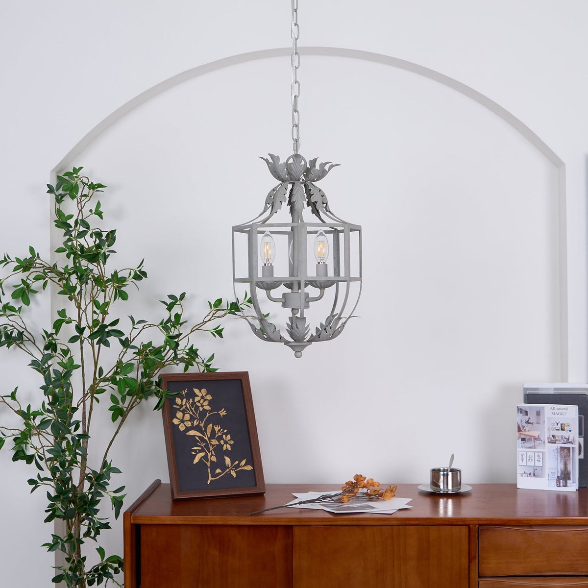 Lustra Lustre Rétro Cage Grise Bougie - Neutralighting