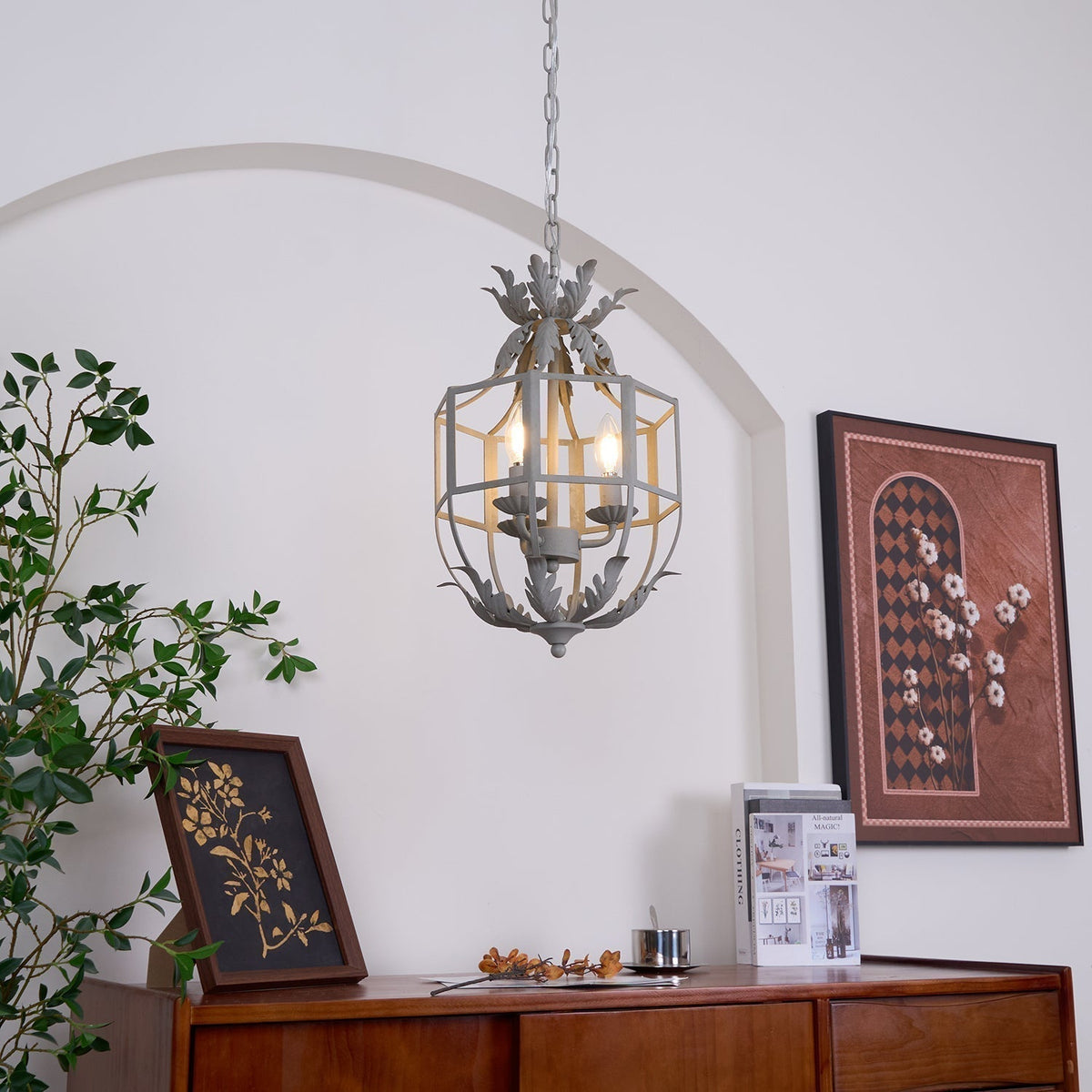 Lustra Lustre Rétro Cage Grise Bougie - Neutralighting