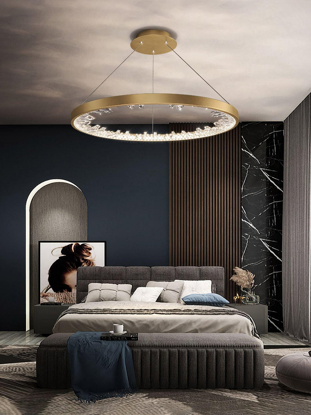 Lustra Chandelier Cercle Cristal Anneau Doré Élégant - Neutralighting