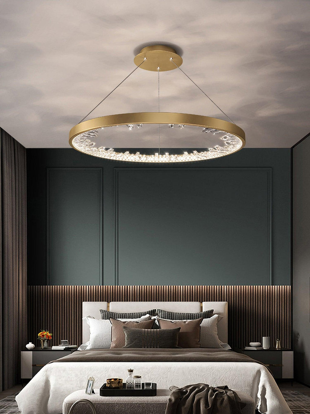 Lustra Chandelier Cercle Cristal Anneau Doré Élégant - Neutralighting