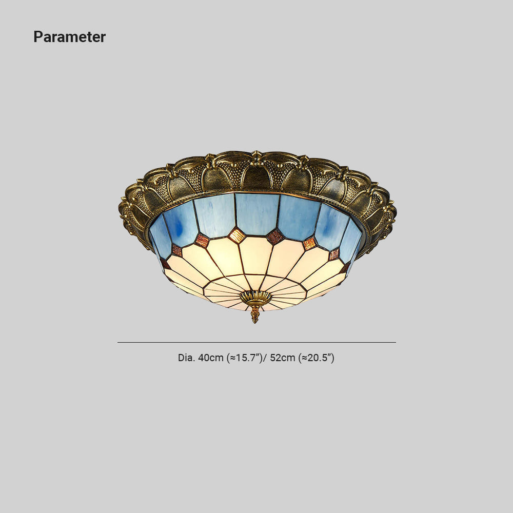 Tiffany Rétro LED Plafonnier Métal Verre Rond Chambre À Coucher - Neutralighting