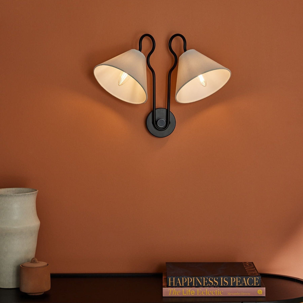 Walter Applique Murale Double avec Abat-Jours Coniques Blancs en Tissu - Neutralighting