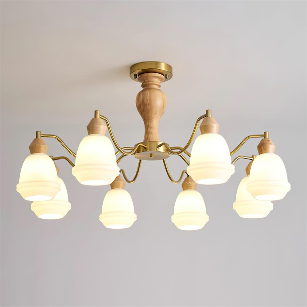 Magiro Lustre Verre Dépoli Bras en Bois - Neutralighting