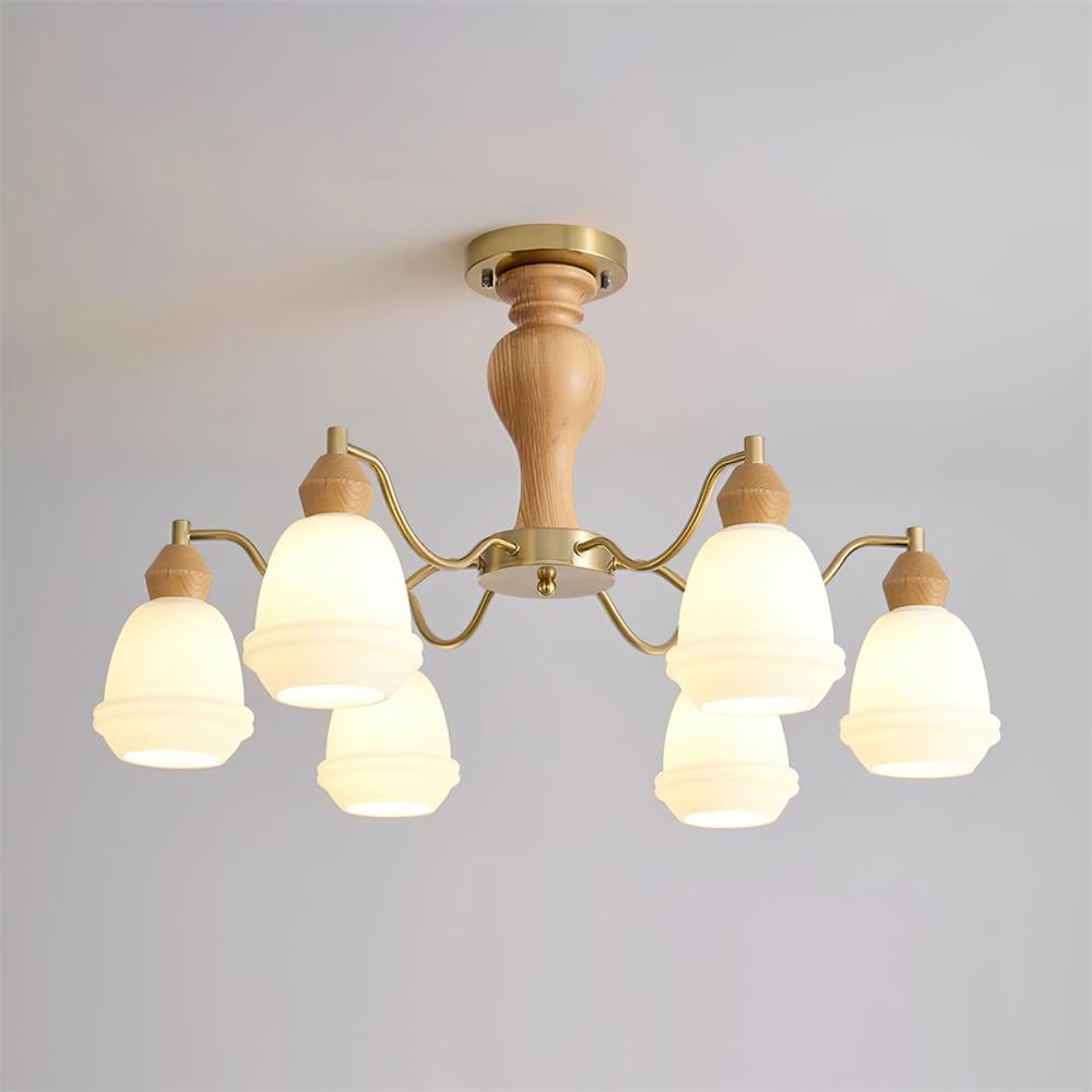 Magiro Lustre Verre Dépoli Bras en Bois - Neutralighting