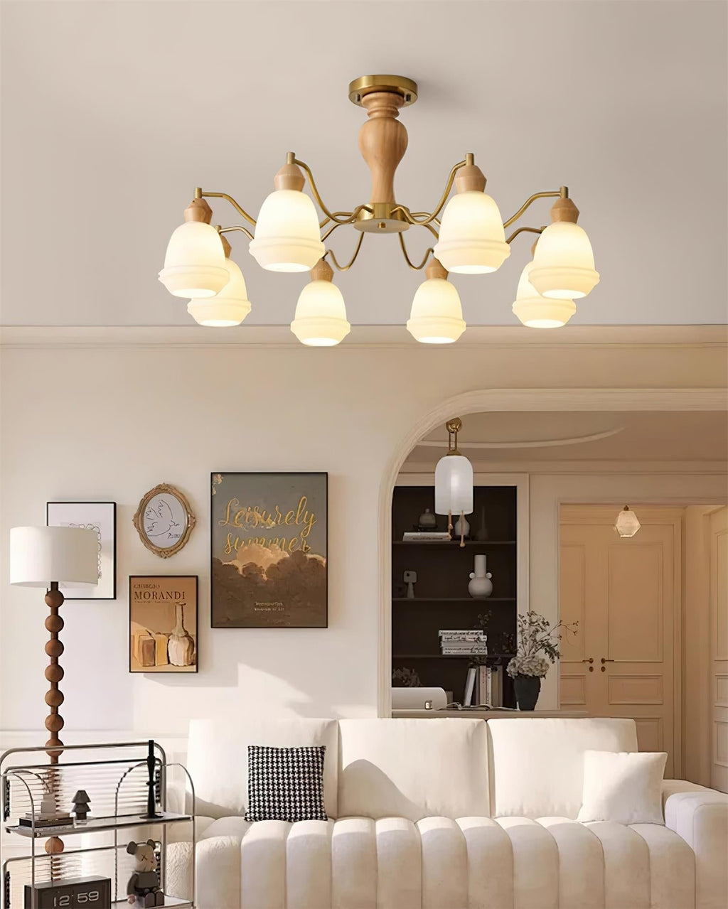 Magiro Lustre Verre Dépoli Bras en Bois - Neutralighting