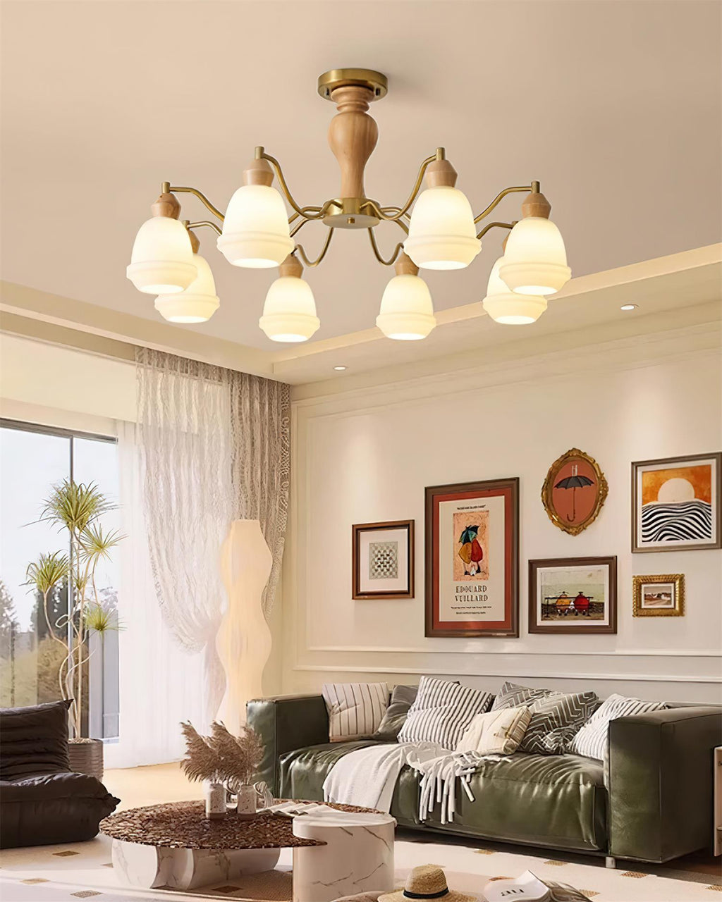 Magiro Lustre Verre Dépoli Bras en Bois - Neutralighting