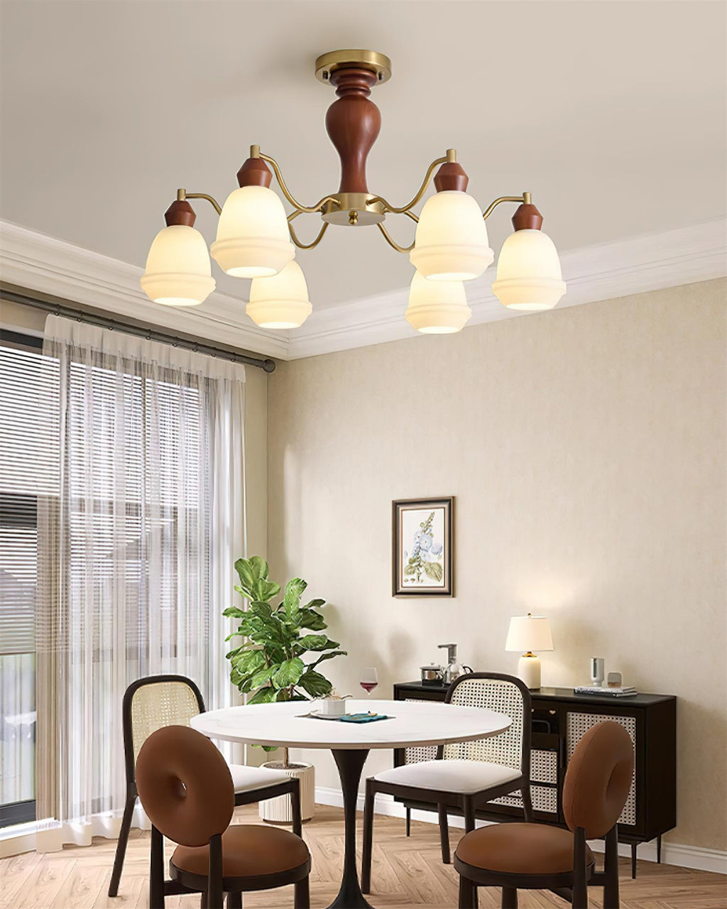 Magiro Lustre Verre Dépoli Bras en Bois - Neutralighting
