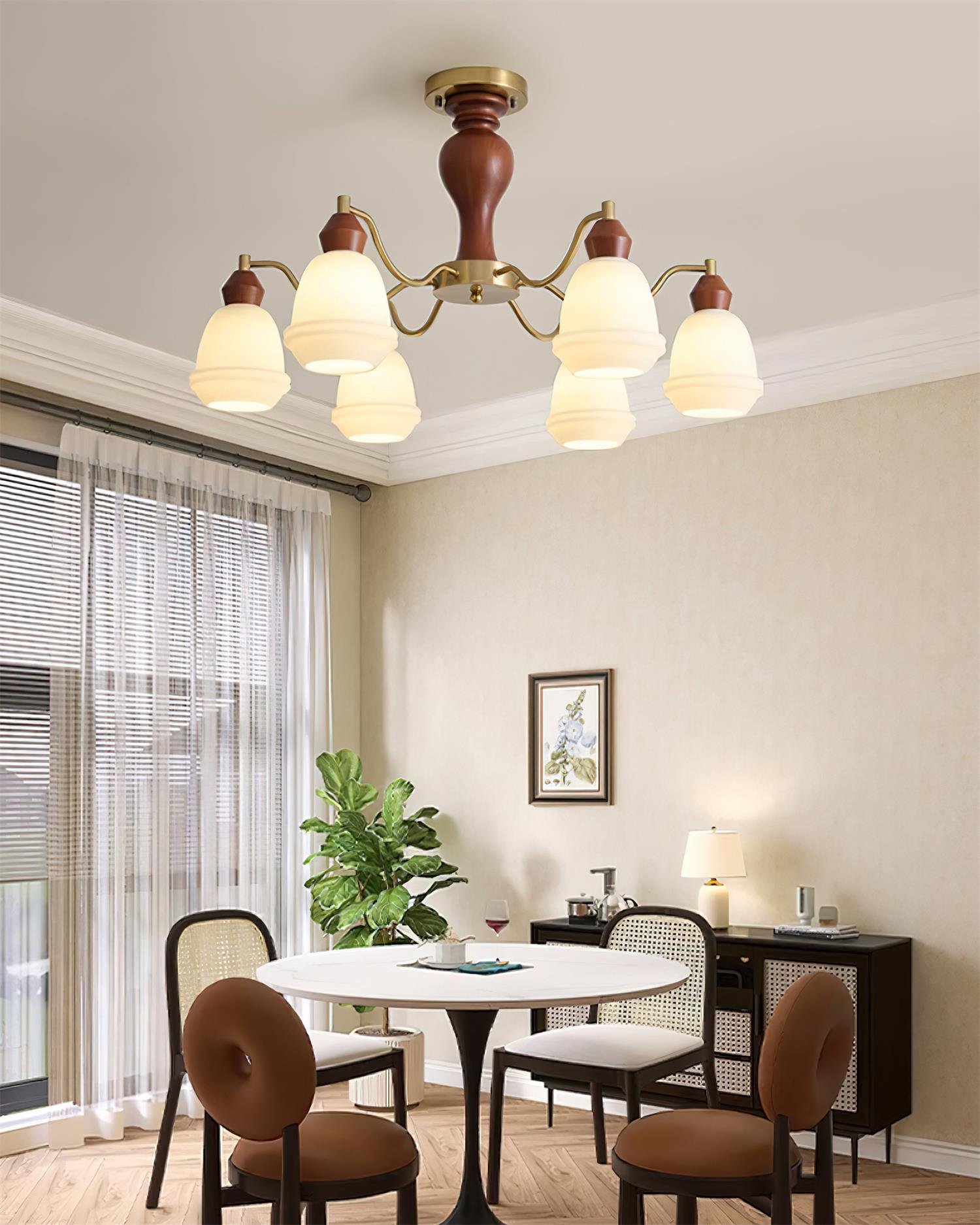 Magiro Lustre Verre Dépoli Bras en Bois - Neutralighting