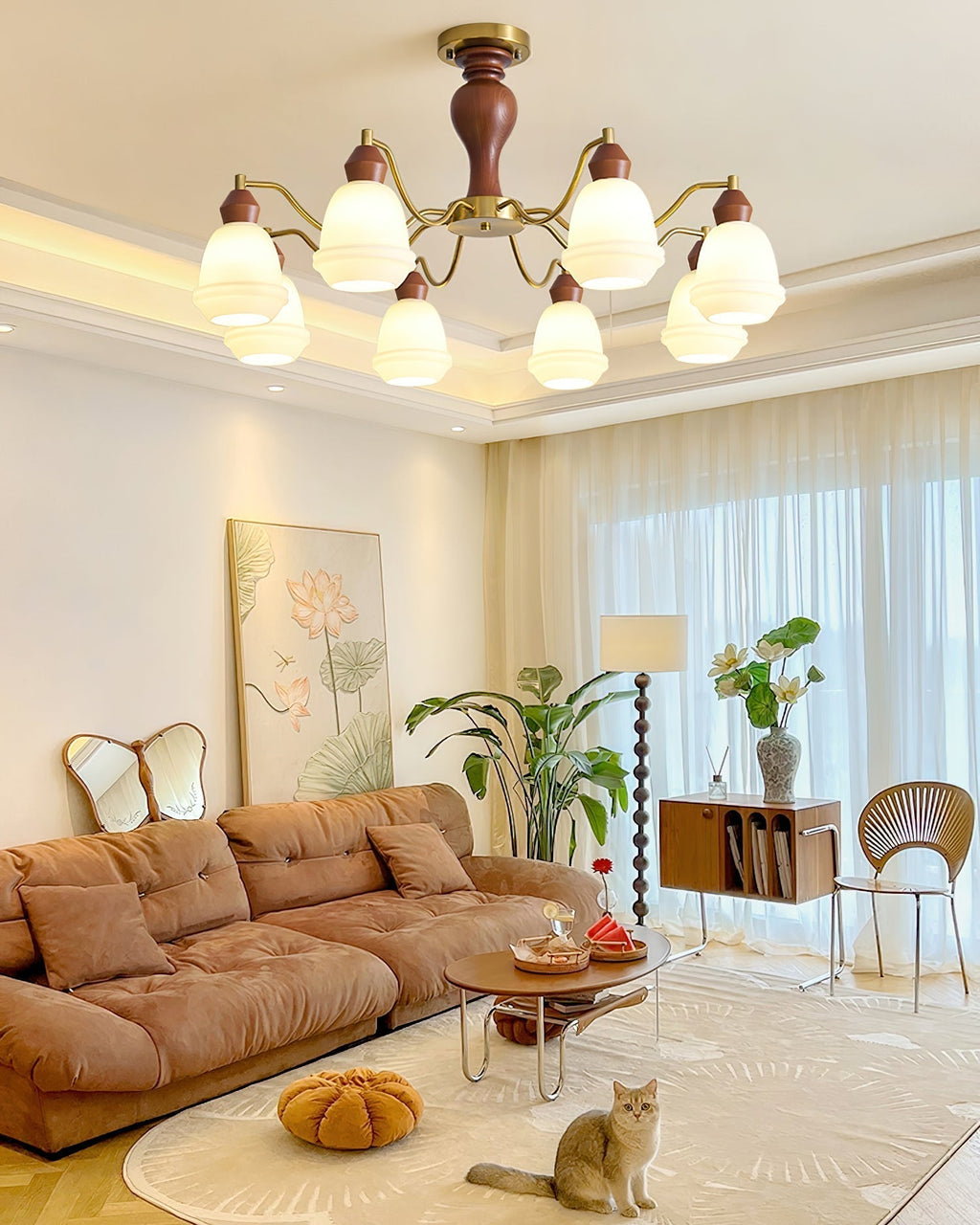 Magiro Lustre Verre Dépoli Bras en Bois - Neutralighting
