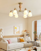 Magiro Lustre Verre Dépoli Bras en Bois - Neutralighting