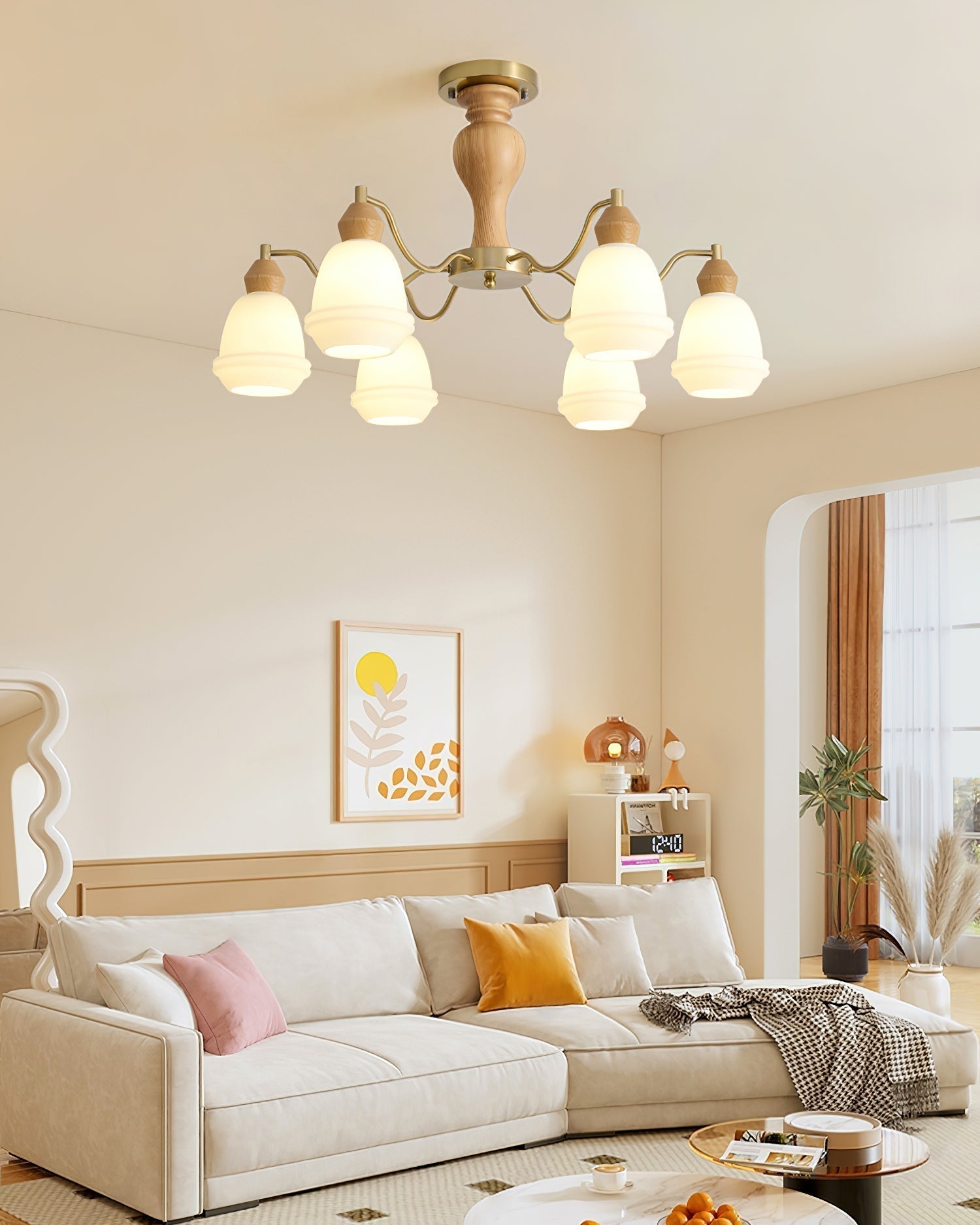 Magiro Lustre Verre Dépoli Bras en Bois - Neutralighting
