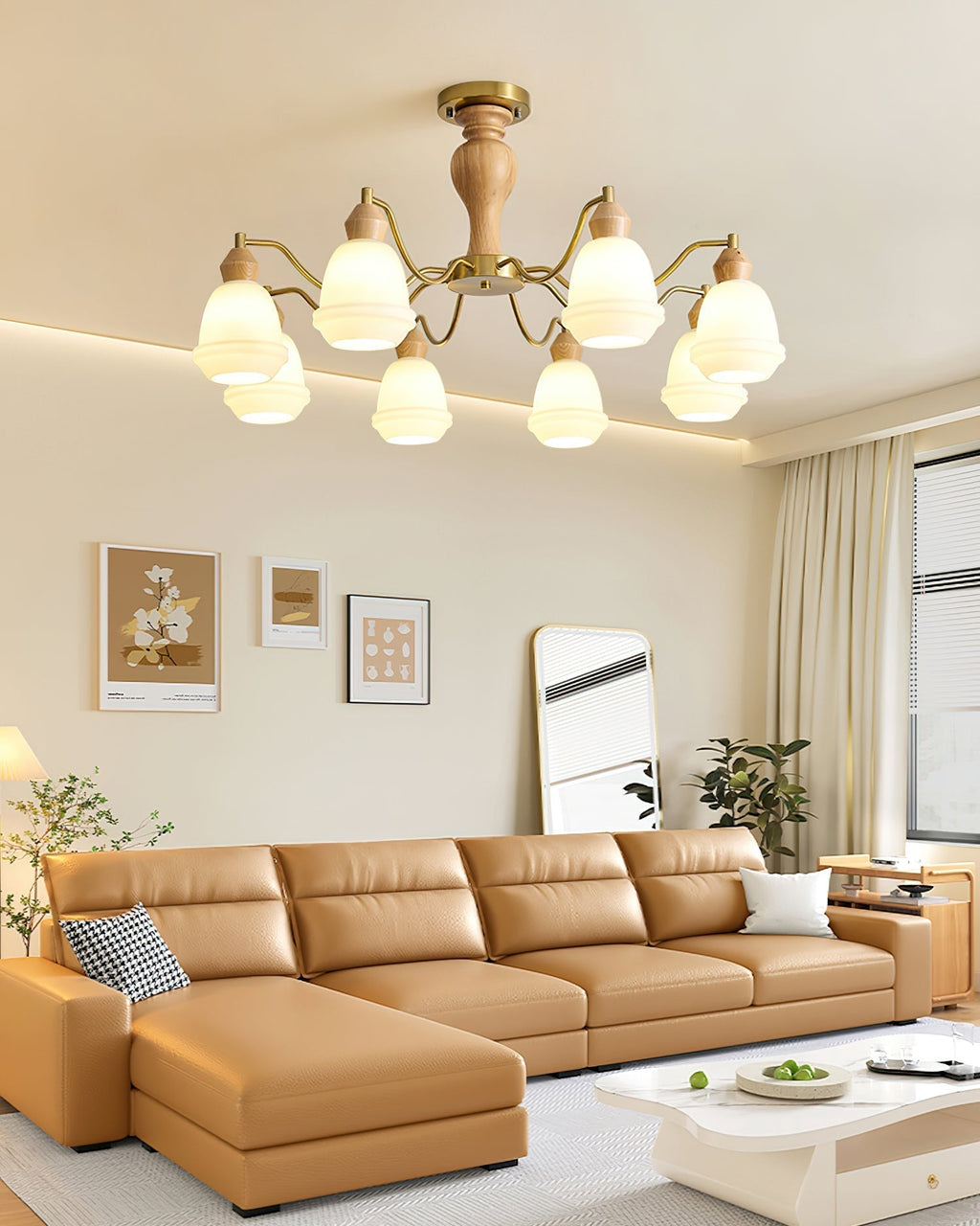 Magiro Lustre Verre Dépoli Bras en Bois - Neutralighting
