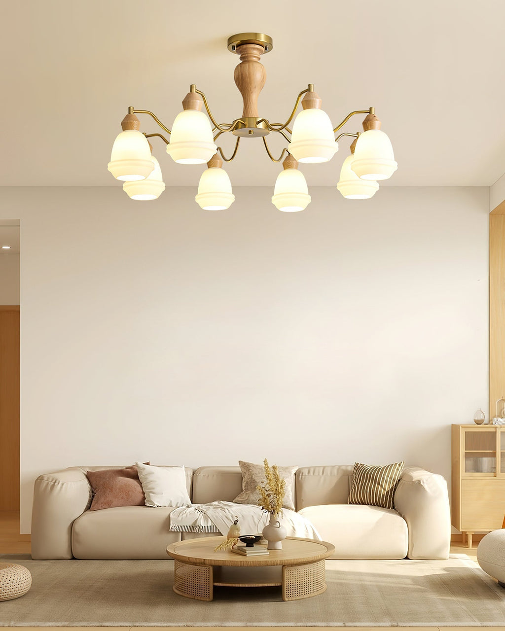 Magiro Lustre Verre Dépoli Bras en Bois - Neutralighting