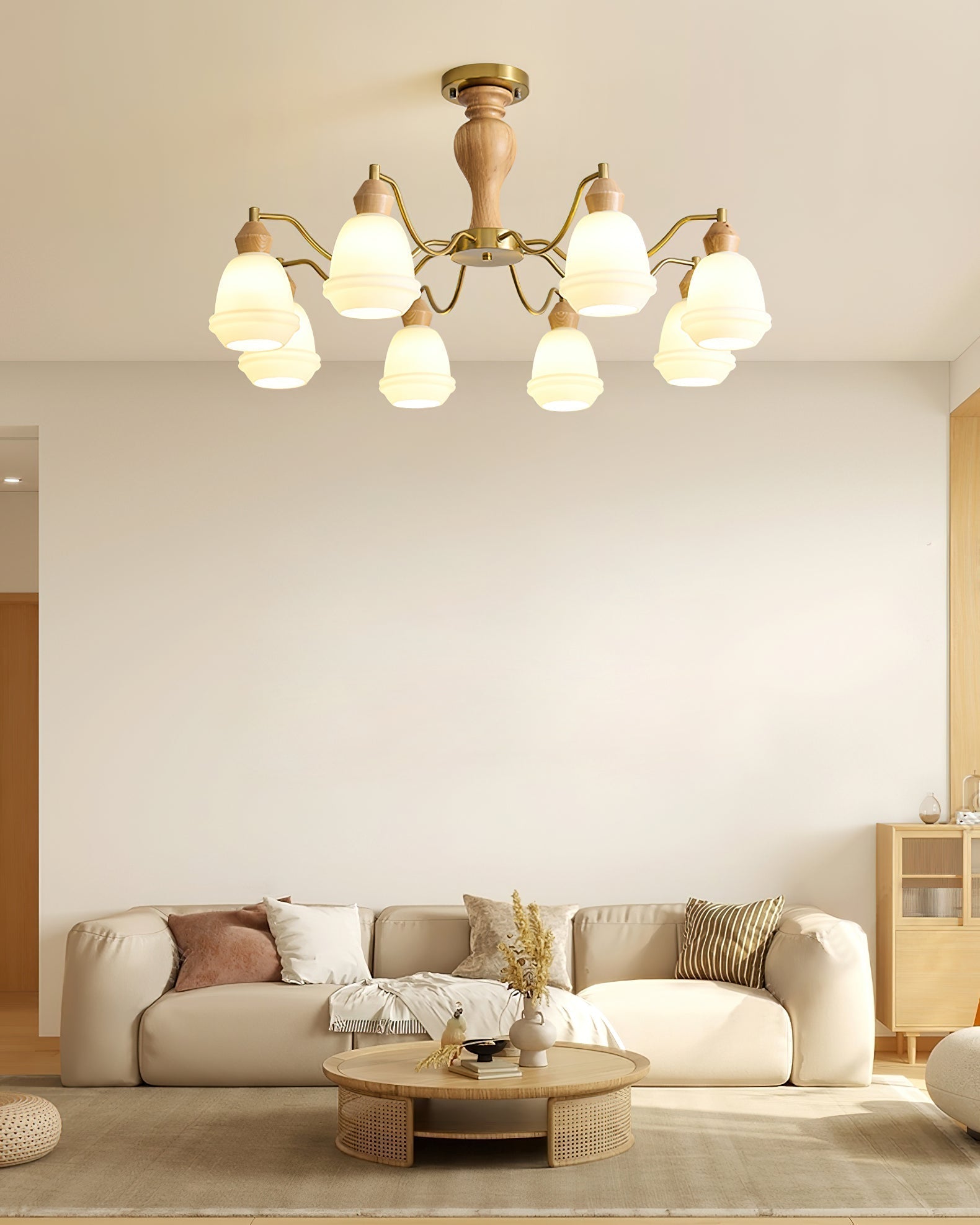 Magiro Lustre Verre Dépoli Bras en Bois - Neutralighting