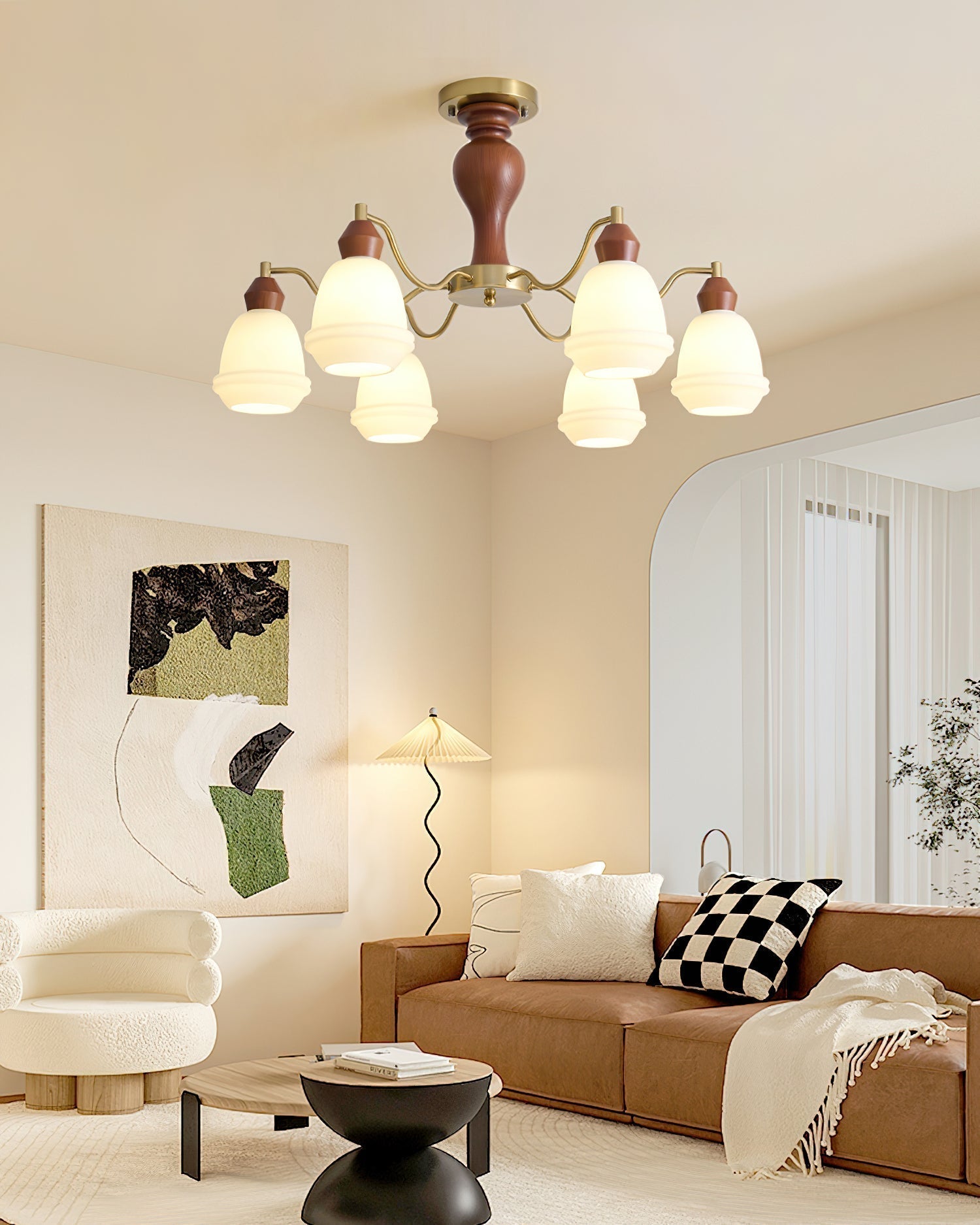 Magiro Lustre Verre Dépoli Bras en Bois - Neutralighting